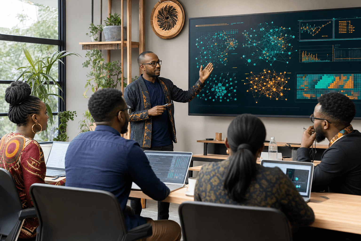 Five African and African-American Professionals in a Machine Learning and AI Teaching Workshop